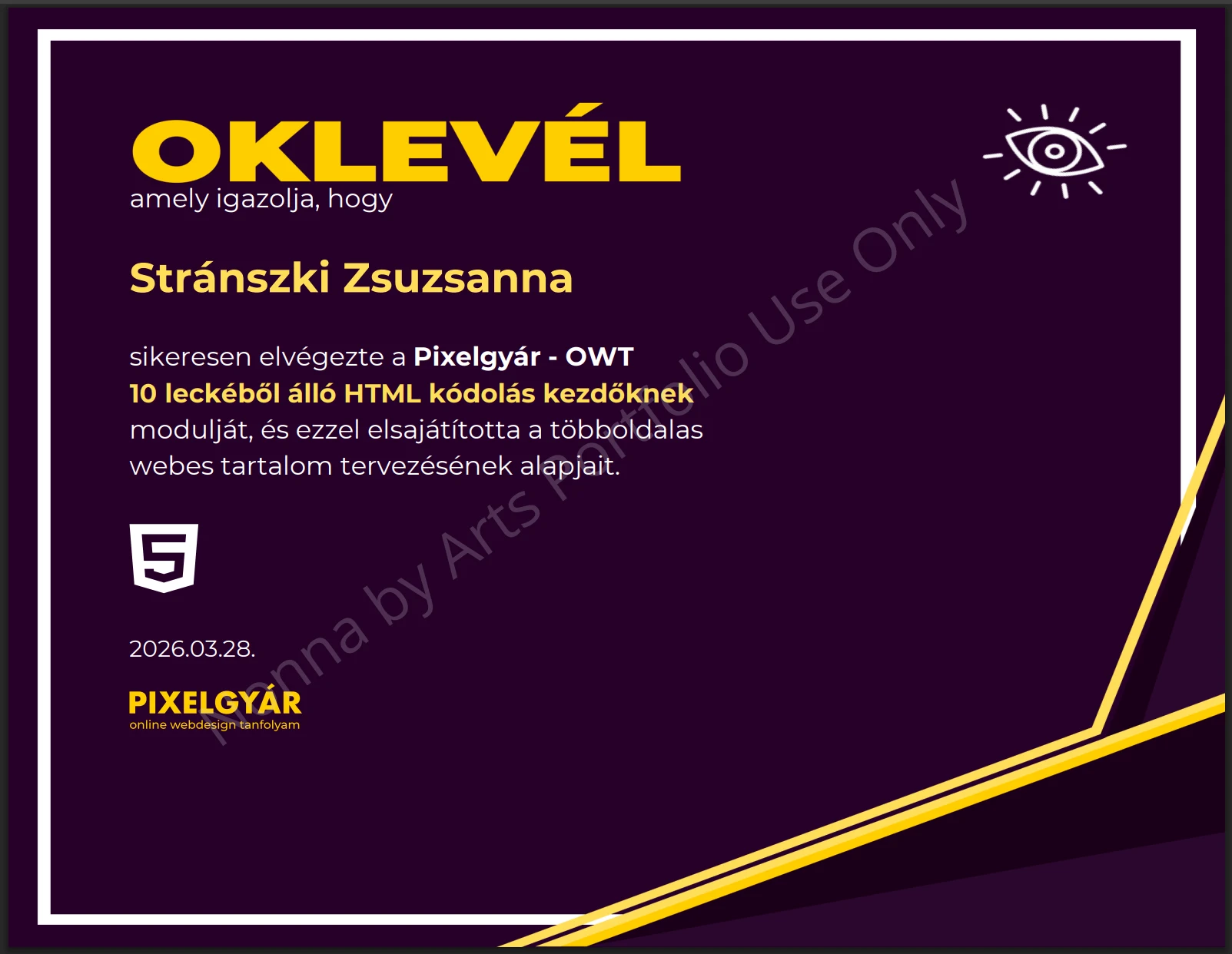 HTML kódolás oklevél